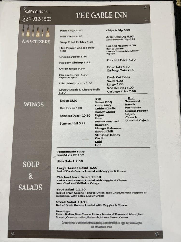 The Gable Inn Menu image 1